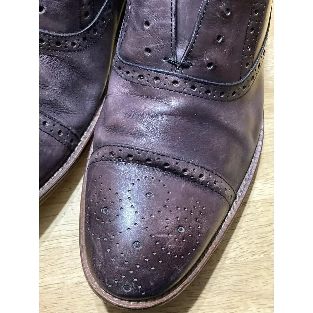 Johnston Murphy Shoes 10.5 Burgundy‎ Brown Leather Cap Toe Oxford Lace Up